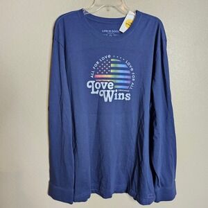 NWT Life is Good Mens XL Love Wins Rainbow Crusher Tee Long Sleeve Blue Shirt